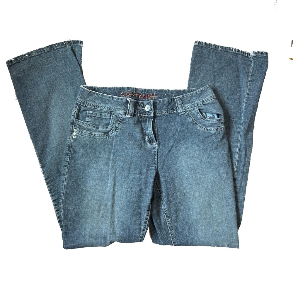 Classic Contrast Y2K Low-Rise Straight LegDark Blue Denim Jeans Size 7/8